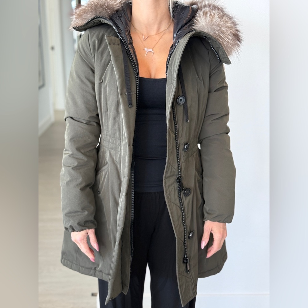 Moncler dark olive green parka size 0